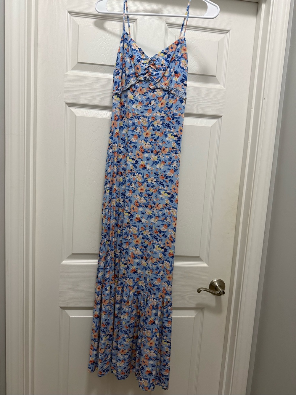 Blue Floral Spaghetti-Strap Maxi Dress - Lightweight Summer Style
